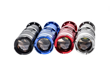 Aluminium metal LED flashlight torch isolated on white backgroun