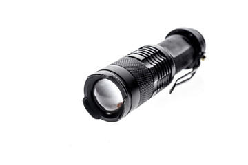 Aluminium metal LED flashlight torch isolated on white backgroun