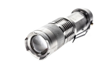 Aluminium metal LED flashlight torch isolated on white backgroun