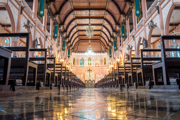 Interior view of a modern church with empty pews