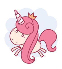 Vector illustration of cute magic unicorn flying in the sky with