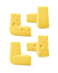 Set of Triangular Pieces Various Kind Swiss Cheese Close up