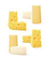 Set of Triangular Pieces Cheese Swiss Bri Camembert Isolated