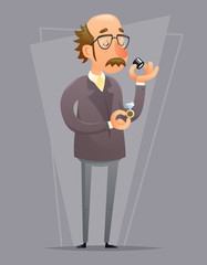 Jeweler Valuer Appraiser Quality Check Process Icon Retro Cartoon Design Vector Illustration