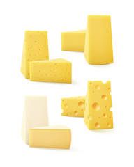 Set of Triangular Pieces Kind Cheese Bri Camembert on Background