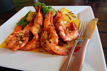 Delicious prawns on a plate