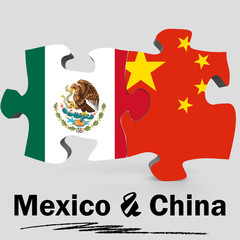 China and Mexico flags in puzzle