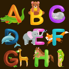 animals alphabet set for kids abc education in preschool.