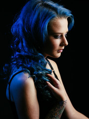 Fototapeta premium Prety girl with blue hair