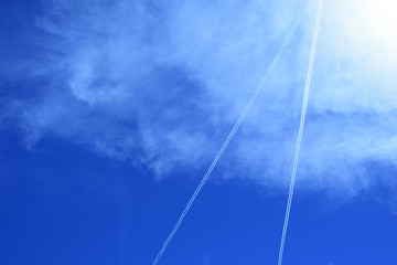 lines of jet streams on blue sky background
