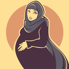 beautiful arabian pregnant young woman, vector illustration