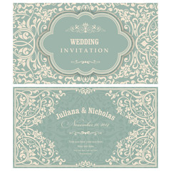 Wedding Invitation cards in an vintage-style green