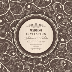 Wedding Invitation. Greeting Card with Flowers in a folk style