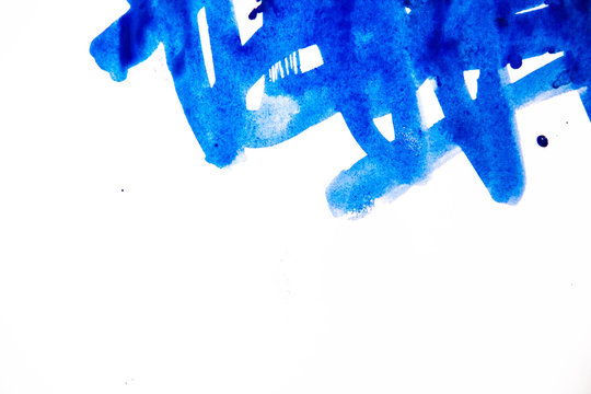 Cobalt blue watercolor background isolated on white. Watercolor blue background. sloppy strokes, and drops. copy space
