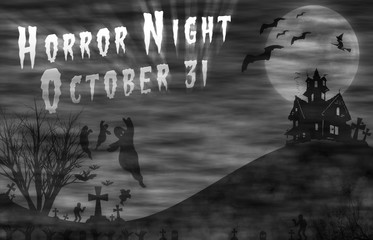 Halloween design : Landscape horror with Horror Night message for halloween background.