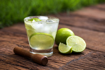 Lemon Fruit Caipirinha of Brazil on wooden background
