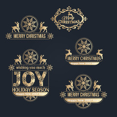 Merry Christmas and Happy New Year. Golden Congratulations cards.