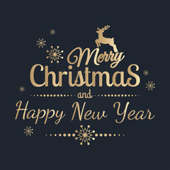 Merry Christmas and Happy New Year. Golden Congratulations card.