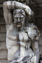 Hercules. Detail of the facade decoration mansion XVIII century. Influence of weather conditions,  St. Petersburg, Russia.