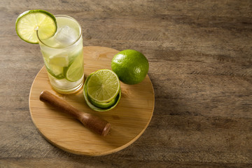 Lemon Fruit Caipirinha of Brazil on wooden background