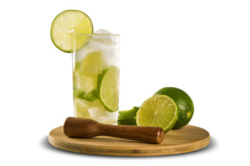 Lemon Fruit Caipirinha of Brazil on white background