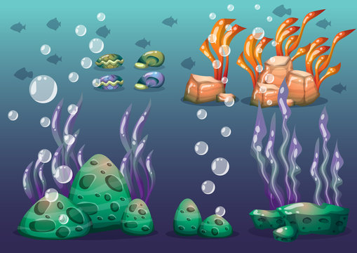 cartoon vector underwater objects with separated layers for game art and animation game design asset in 2d graphic