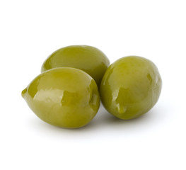 Green olives fruits isolated on white background cutout