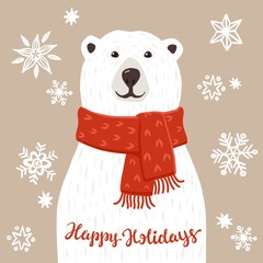 Polar Bear with Happy Holidays inscription