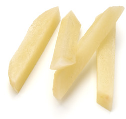 Raw Potato sliced strips prepared for French fries isolated on w