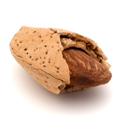 Almond nut in shell and shelled isolated on white background clo