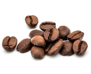 roasted coffee beans isolated in white background cutout
