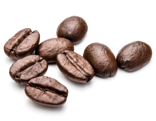 roasted coffee beans isolated in white background cutout