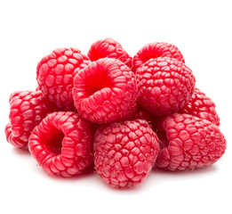 ripe raspberries isolated on white background close up