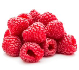 ripe raspberries isolated on white background close up