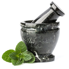 Marble stone mortar and pestle isolated on white background cuto