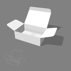 Opened box. Isolated on grey background. 3d Vector illustration.