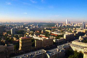 The view of the city from a tall building