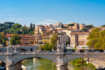 Fototapeta na wymiar View above Rome and Tiber in Rome 