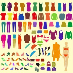 Fototapeta na wymiar A set of colorful women's clothing