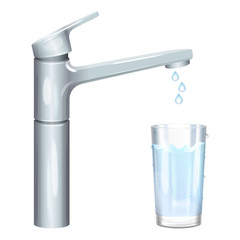 Glass filled with drinking water from tap. Pure water. Vector 