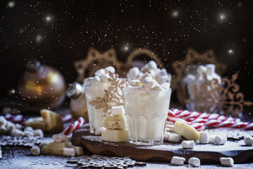 Sweet dessert with white chocolate, Christmas or New Year's comp