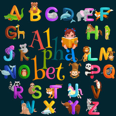 animals alphabet set for kids abc education in preschool.