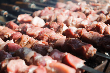 Beef and pork steak on the grill raw meat