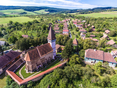 Mesendorf fortified church in a traditional saxon village in Transylvania, Romania