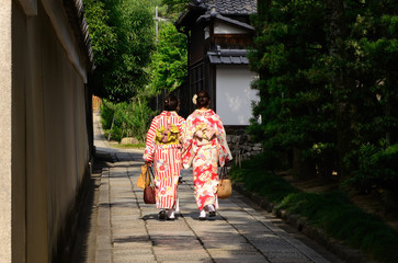 a couple of Kimono women, Kyoto Japan 
