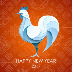 3D Origami Silhouette of cock or chicken. Happy New Year card 2017 © annbozhko