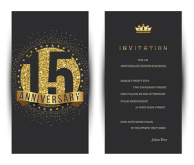 15th anniversary decorated greeting card template.
