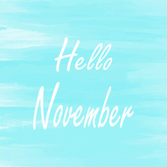 Hello November blue watercolor background