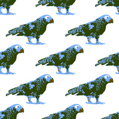 Nature illustration. Post card. Animals from the jungle. Parrot in the zoo. Seamless pattern