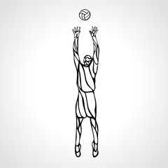 Volleyball setter player outline silhouette, vector illustration